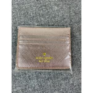 New Kate Spade Glimmer Metallic Saffiano Small Slim Card Holder Glitter Rose